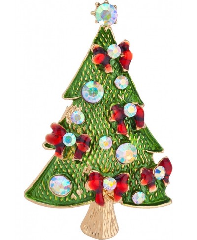 Gold Tone Christmas Tree Rhinestones Red Ribbon Fashionable Pin $16.04 Brooches & Pins