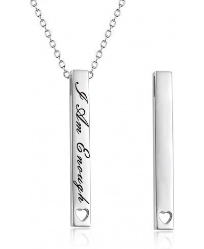 925 Sterling Silver Vertical Bar Necklace Engraved Message Inspirational Jewelry Gifts for Women $30.47 Pendant Necklaces