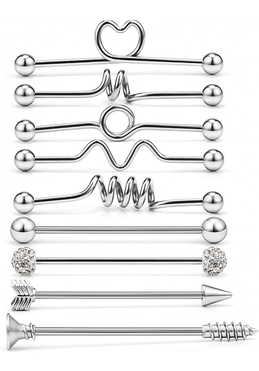 9Pcs 14G Surgical Steel Industrial Barbell Earrings Arrow Screw Ball Cartilage Helix Piercing Body Jewelry for Women Men 1 1/...