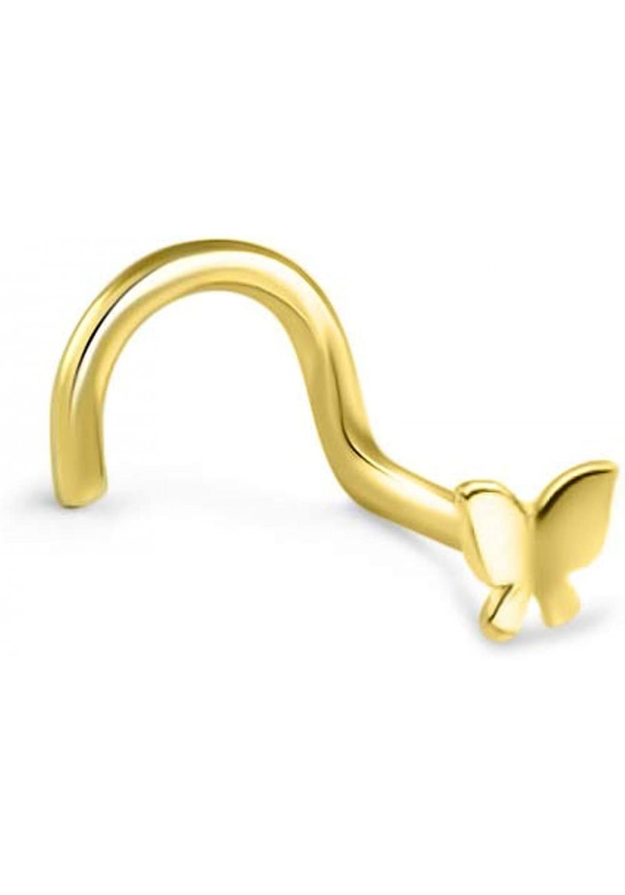 14k Solid Yellow Gold Nose Ring Stud Nose Screw L Bend Nose Bone 3.5mm Butterfly 22G 20G or 18G $22.82 Piercing Jewelry