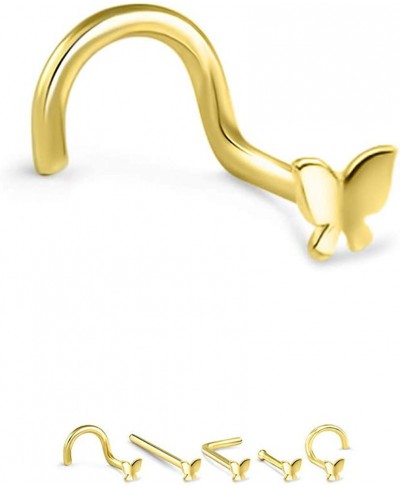 14k Solid Yellow Gold Nose Ring Stud Nose Screw L Bend Nose Bone 3.5mm Butterfly 22G 20G or 18G $22.82 Piercing Jewelry