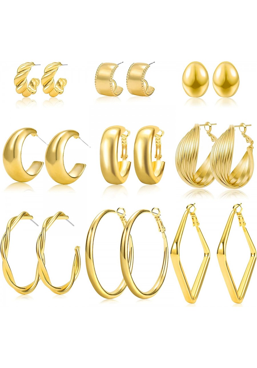 Chunky Gold Hoop Earrings Set for Women 9 Pair 14K Gold Plated Thick Open Small/Big Hoops Jewelry Gift $13.27 Hoop