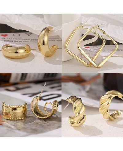 Chunky Gold Hoop Earrings Set for Women 9 Pair 14K Gold Plated Thick Open Small/Big Hoops Jewelry Gift $13.27 Hoop