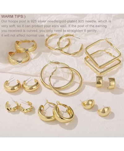 Chunky Gold Hoop Earrings Set for Women 9 Pair 14K Gold Plated Thick Open Small/Big Hoops Jewelry Gift $13.27 Hoop