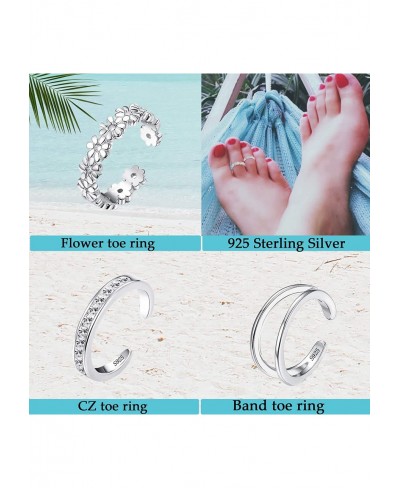 3pcs 925 Sterling Silver Toe Rings Set for Women Hypoallergenic Adjustable Open Flower CZ Band Tail Toe Ring Jewelry Set $19....