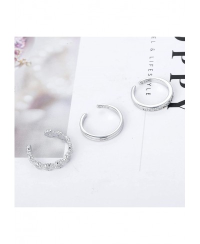 3pcs 925 Sterling Silver Toe Rings Set for Women Hypoallergenic Adjustable Open Flower CZ Band Tail Toe Ring Jewelry Set $19....