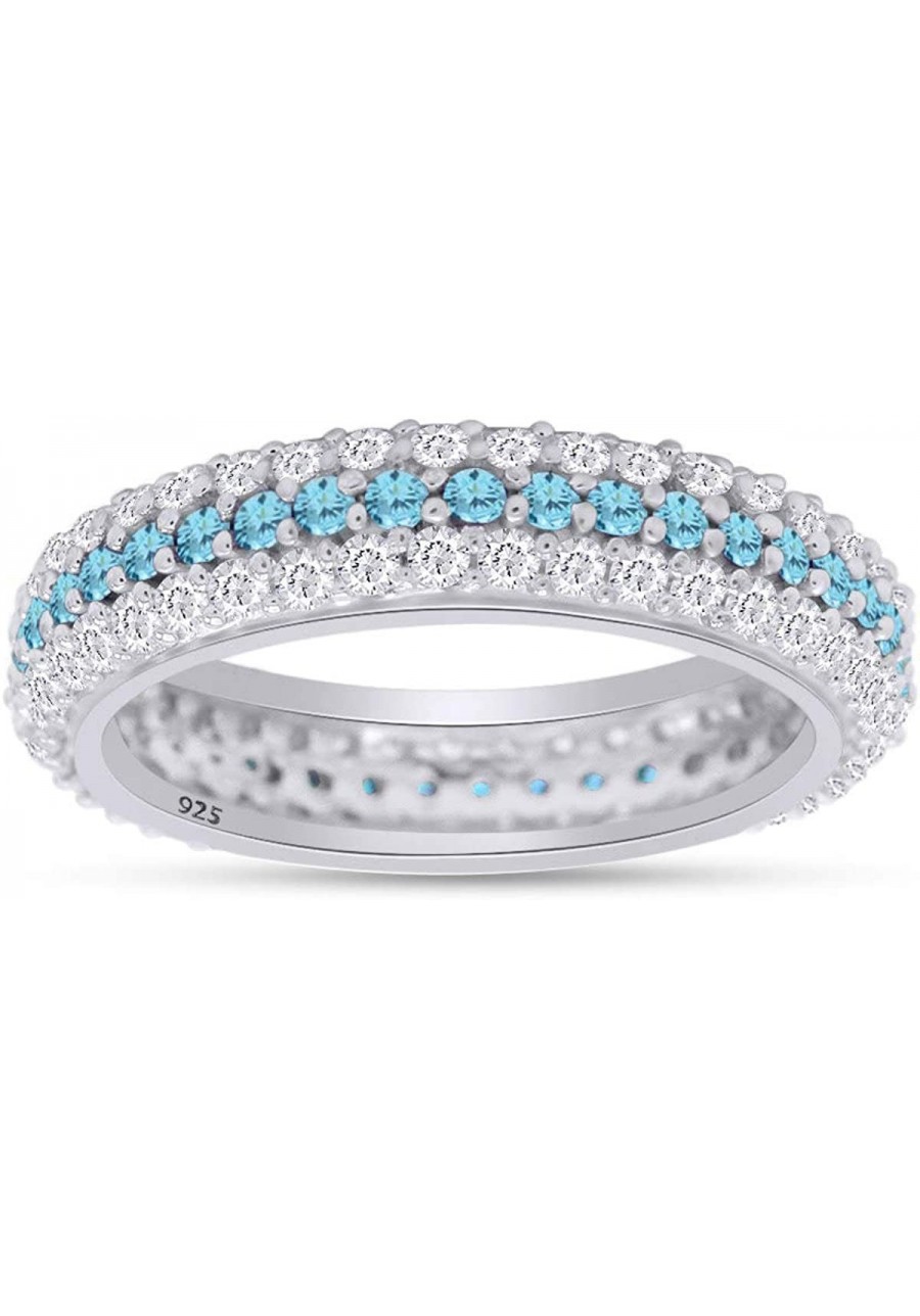 US Round Cut Blue Simulated Aquamarine Eternity Ring in 14K Gold Over Sterling Silver $41.35 Eternity Rings