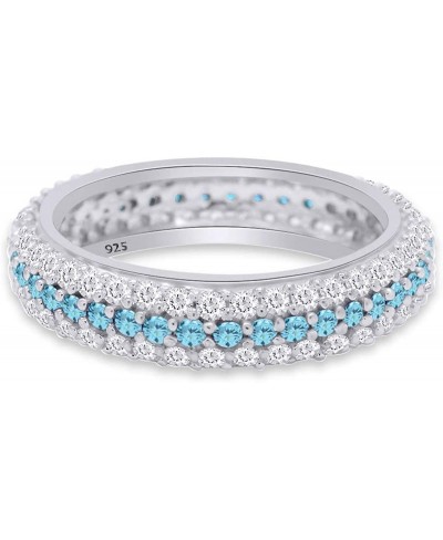 US Round Cut Blue Simulated Aquamarine Eternity Ring in 14K Gold Over Sterling Silver $41.35 Eternity Rings