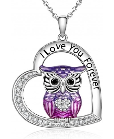 Owl Necklace Sterling Silver 925 Purple Owl Pendant Necklaces for Women Heart Cute Animal Buho Owls Themed Gifts Jewelry $26....