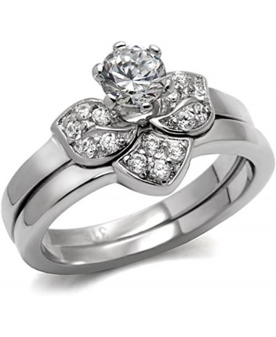 Stainless Steel Cubic Zirconia Cluster Engagement and Wedding Band Set $13.24 Engagement Rings