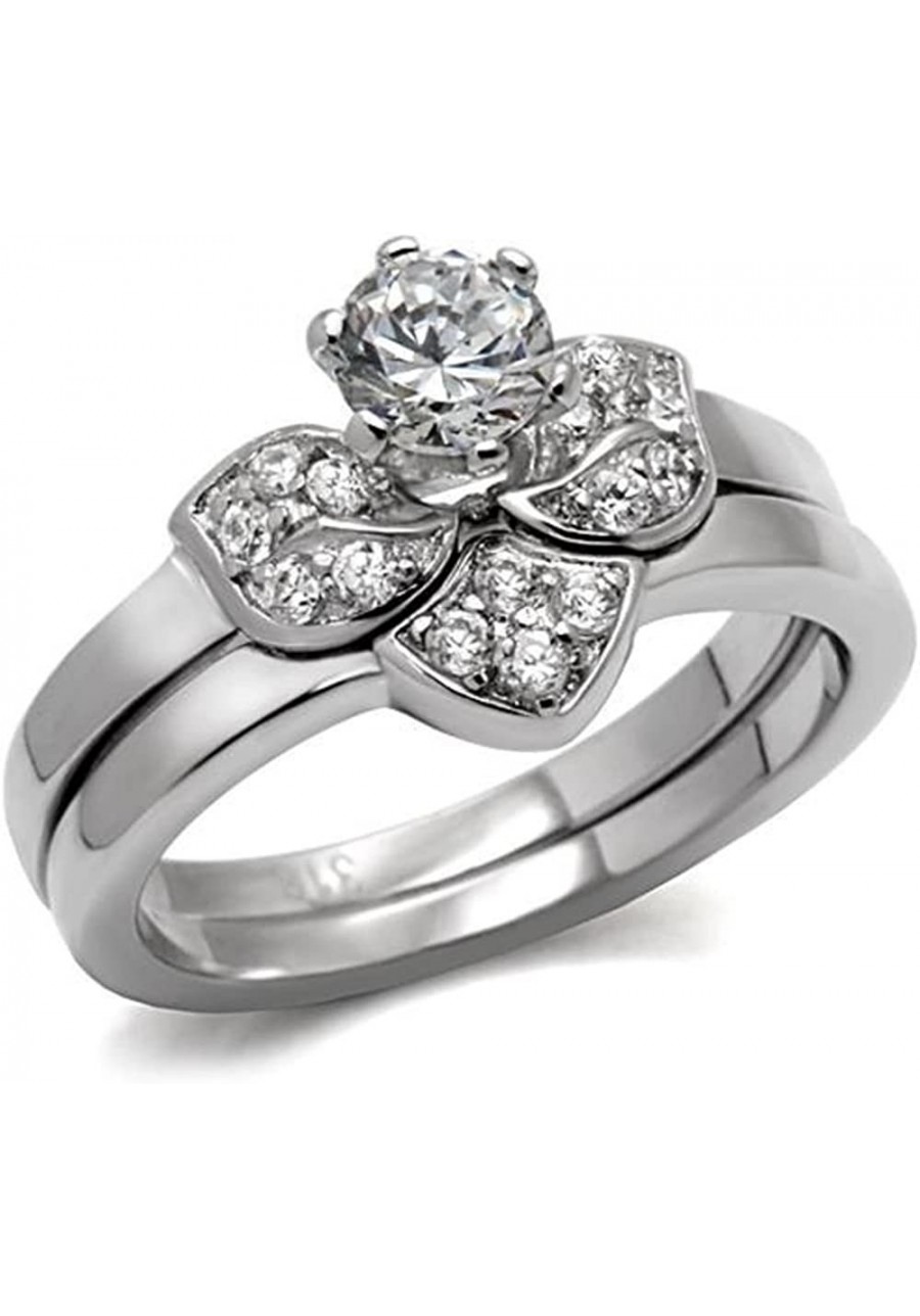 Stainless Steel Cubic Zirconia Cluster Engagement and Wedding Band Set $13.24 Engagement Rings