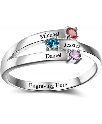 Personalized Sterling Silver Mother Rings with 3 Simulated Birthstones for Mom Custom Family Rings Anniversary Rings Mother D...