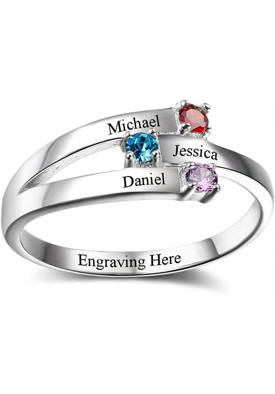 Personalized Sterling Silver Mother Rings with 3 Simulated Birthstones for Mom Custom Family Rings Anniversary Rings Mother D...