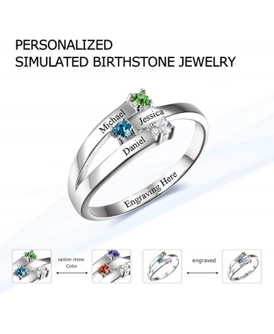 Personalized Sterling Silver Mother Rings with 3 Simulated Birthstones for Mom Custom Family Rings Anniversary Rings Mother D...