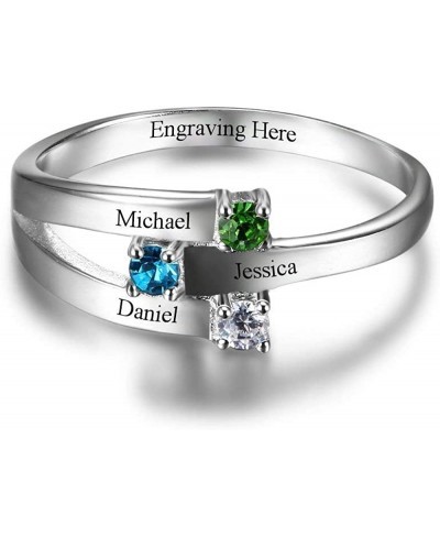 Personalized Sterling Silver Mother Rings with 3 Simulated Birthstones for Mom Custom Family Rings Anniversary Rings Mother D...