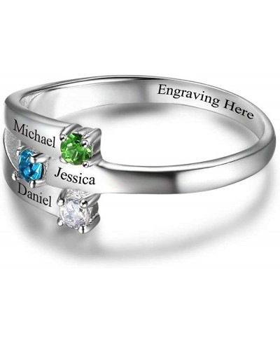 Personalized Sterling Silver Mother Rings with 3 Simulated Birthstones for Mom Custom Family Rings Anniversary Rings Mother D...