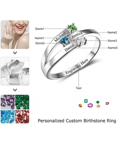 Personalized Sterling Silver Mother Rings with 3 Simulated Birthstones for Mom Custom Family Rings Anniversary Rings Mother D...