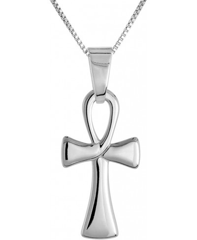 1 1/8 inch Sterling Silver Small Ankh Necklace for Men and Women Stylized Solid Back Flawless High Polished Finish 0.8mm Box_...