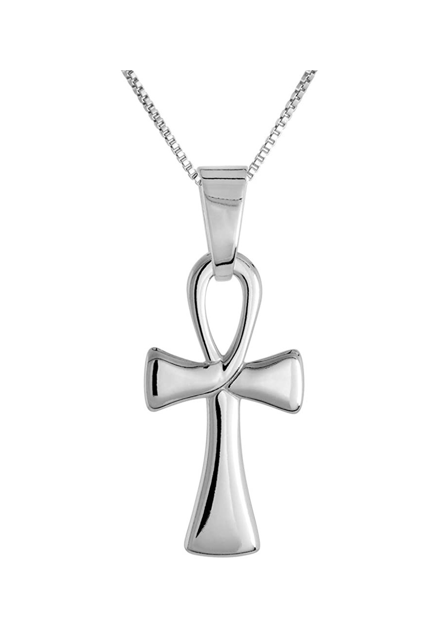 1 1/8 inch Sterling Silver Small Ankh Necklace for Men and Women Stylized Solid Back Flawless High Polished Finish 0.8mm Box_...