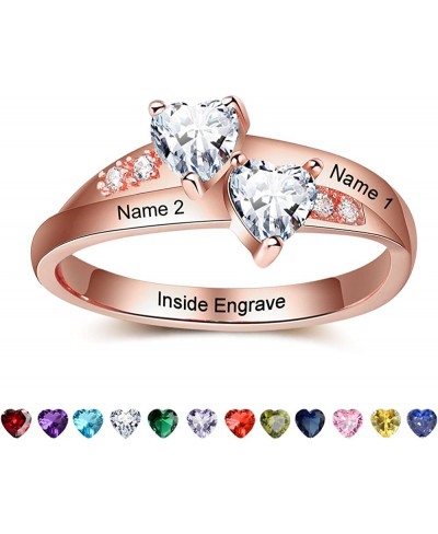 Personalized Promise Rings for Her with 2 Birthstone Custom Rose Gold Name Rings for Women Mother's Day Rings for Mom Mother ...