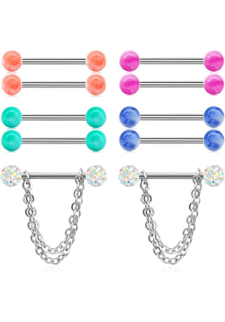 14G Nipple Ring Barbells Dangle Chain Set for Women Girls Surgical Stainless Steel Nipplering Piercing Jewelry $9.45 Piercing...