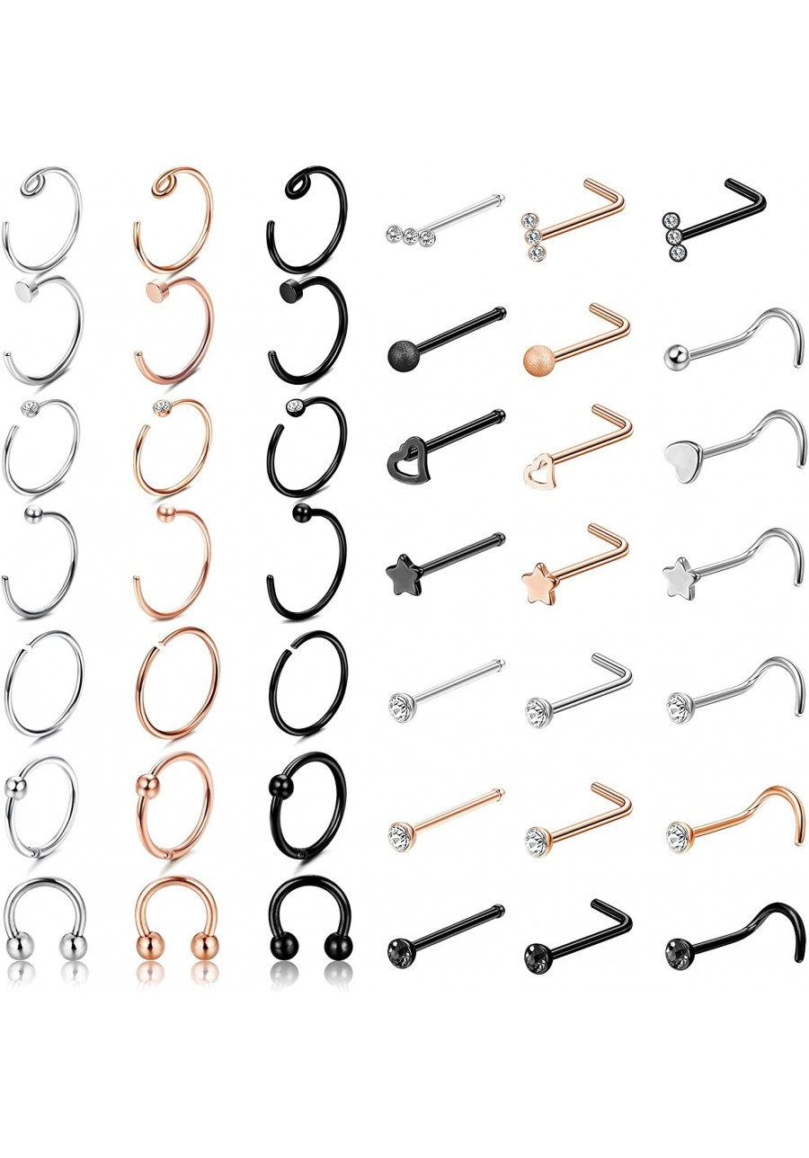 18G 316L Stainless Steel C-Shaped Horseshoe Nose Rings Hoop for Women L-Shaped Nose Studs Screw Nose Piercing Sets 42Pcs $14....