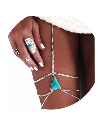 Boho Turquoise Leg Chains Silver Layered Beach Thigh Chain Sexy Body Chain Jewelry for Women and Girls $8.85 Body Chains