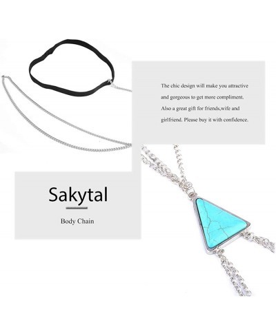 Boho Turquoise Leg Chains Silver Layered Beach Thigh Chain Sexy Body Chain Jewelry for Women and Girls $8.85 Body Chains