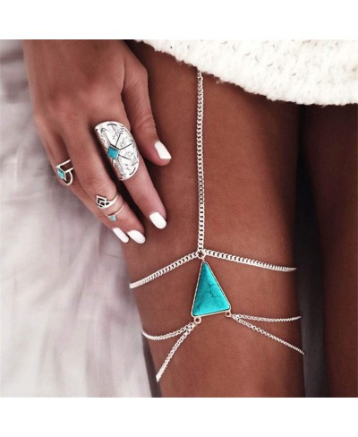 Boho Turquoise Leg Chains Silver Layered Beach Thigh Chain Sexy Body Chain Jewelry for Women and Girls $8.85 Body Chains