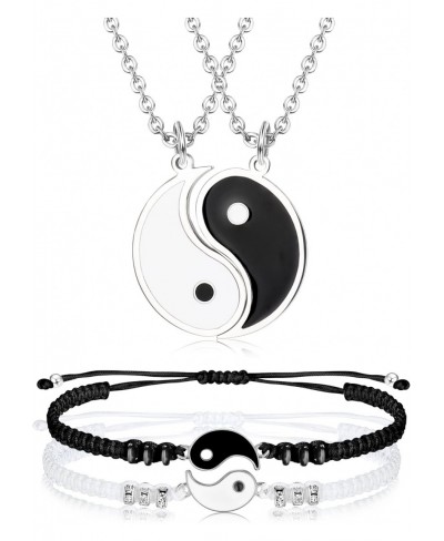 4pcs Yin Yang Necklaces Bracelets for Men Women Valentine's Day Matching Necklace and Bracelets for Couples Stainless Steel R...