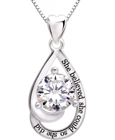 Sterling Silver "She believed she could so she did" Cubic Zirconia Pendant Necklace $39.61 Pendant Necklaces