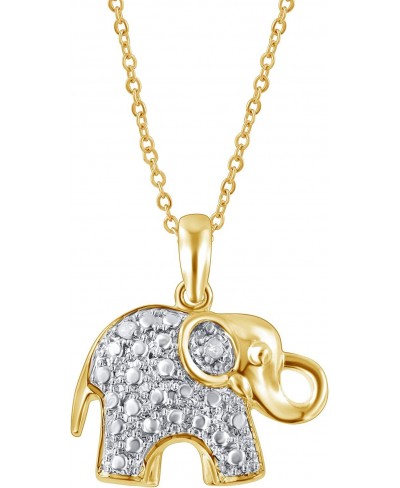 Flash Gold Plated over Brass Diamond Accent Cute Lucky Elephant Charm Pendent (J I3) for Women Teen Girls Chain Necklace Dail...