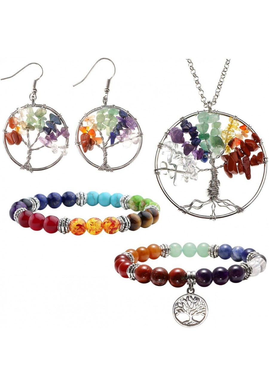 7 Chakra Tree of Life Tumbled Gemstone Healing Crystals Necklace & Earrings & Chakra Bracelet Sets Mothers Day Gifts $18.00 J...