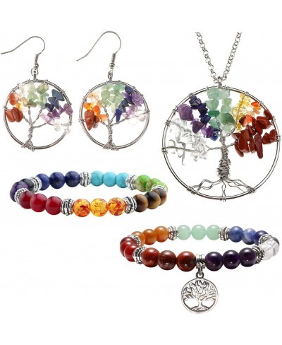 7 Chakra Tree of Life Tumbled Gemstone Healing Crystals Necklace & Earrings & Chakra Bracelet Sets Mothers Day Gifts $18.00 J...