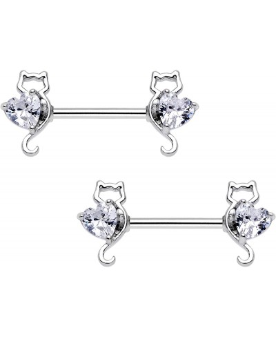 Nipplerings Piercing Women 14G Stainless Steel 2Pc Cat Heart Barbell Nipple Ring Set $16.26 Piercing Jewelry