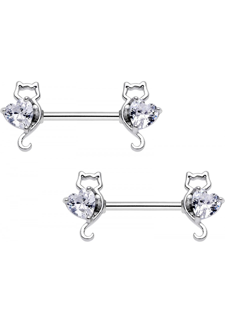 Nipplerings Piercing Women 14G Stainless Steel 2Pc Cat Heart Barbell Nipple Ring Set $16.26 Piercing Jewelry