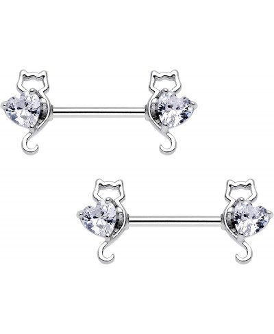 Nipplerings Piercing Women 14G Stainless Steel 2Pc Cat Heart Barbell Nipple Ring Set $16.26 Piercing Jewelry