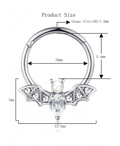 16G Septum Ring for Women Men 316L Surgical Stainless Steel Nipple Rings Cute Bat Halloween Nose Ring Seamless Hinged Segment...