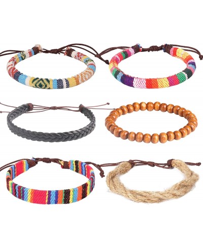 Wrap Bead Tribal Leather Woven Stretch Bracelet Boho Hemp Linen String Bracelet for Men Women Girls $8.77 Strand