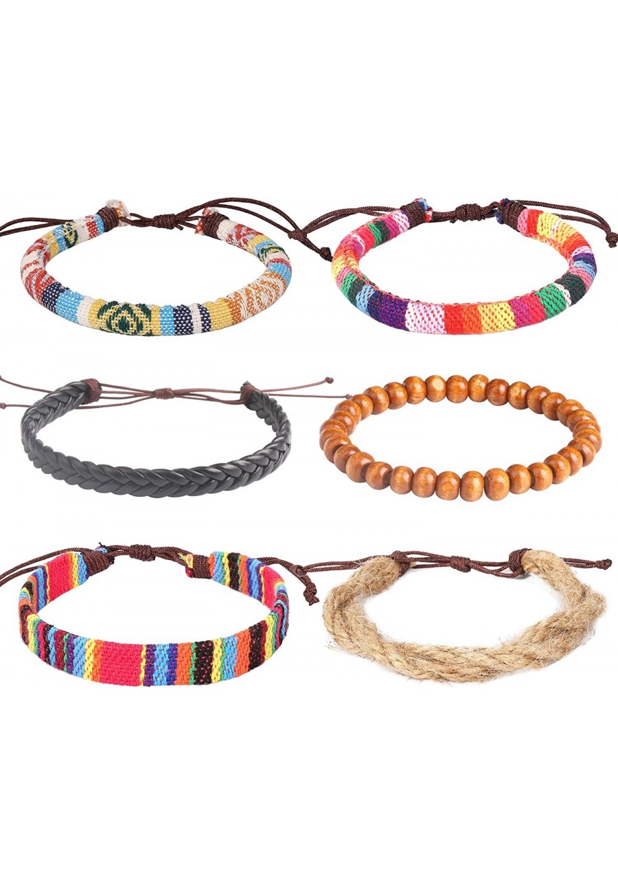 Wrap Bead Tribal Leather Woven Stretch Bracelet Boho Hemp Linen String Bracelet for Men Women Girls $8.77 Strand