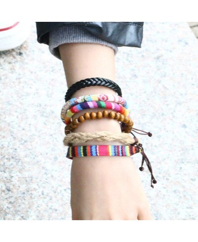 Wrap Bead Tribal Leather Woven Stretch Bracelet Boho Hemp Linen String Bracelet for Men Women Girls $8.77 Strand