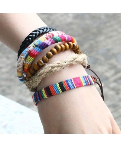 Wrap Bead Tribal Leather Woven Stretch Bracelet Boho Hemp Linen String Bracelet for Men Women Girls $8.77 Strand