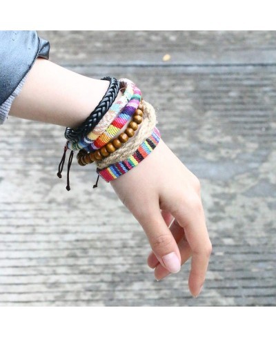 Wrap Bead Tribal Leather Woven Stretch Bracelet Boho Hemp Linen String Bracelet for Men Women Girls $8.77 Strand