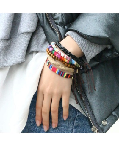 Wrap Bead Tribal Leather Woven Stretch Bracelet Boho Hemp Linen String Bracelet for Men Women Girls $8.77 Strand