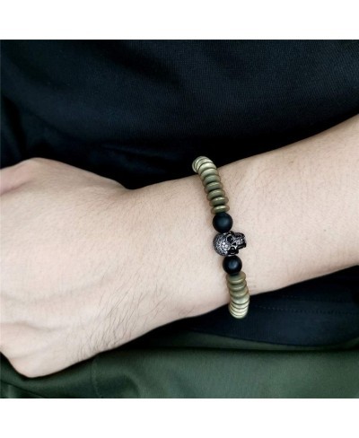 Natural Matte Onyx / Hematite Stone Beads with CZ Skull Stretch Bracelet - Mens Womens Energy Cuff Bangle 8mm $20.47 Strand