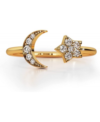 925 Sterling Silver 18K Gold Plated Adjustable Crescent and Star Ring $24.06 Statement