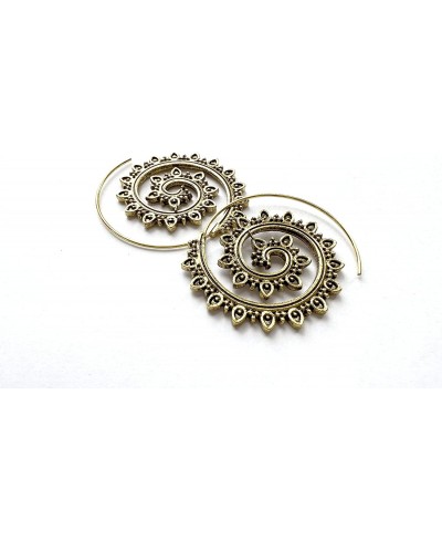 Lotus Flower Spiral Hoop Earrings Vintage Tribal Swirl Earrings for Women Boho Style Circles Dangle Earrings Fashion Jewelry ...