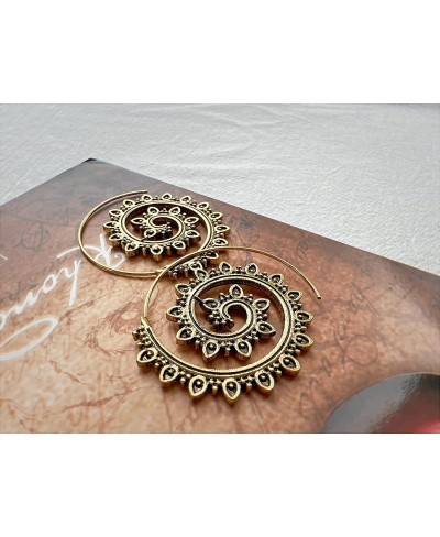 Lotus Flower Spiral Hoop Earrings Vintage Tribal Swirl Earrings for Women Boho Style Circles Dangle Earrings Fashion Jewelry ...