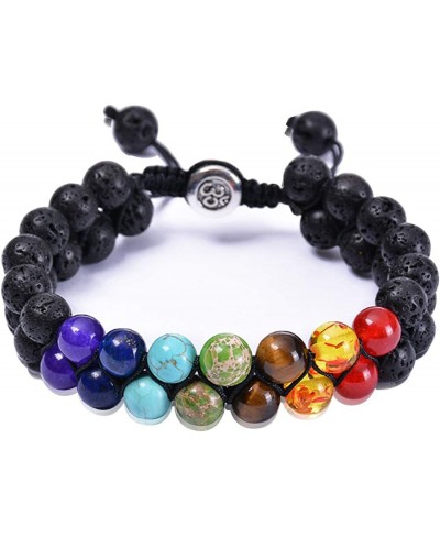 Lava Rock 7 Chakra Tiger Eye Beads Bracelet Adjustable Natural Stone Oil Diffuser Bracelets Gift $11.54 Stretch