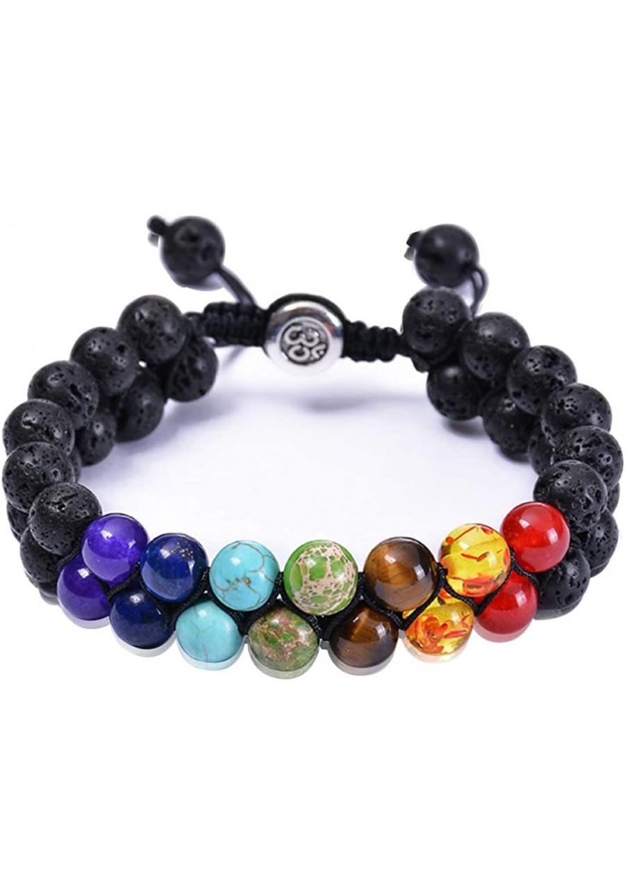 Lava Rock 7 Chakra Tiger Eye Beads Bracelet Adjustable Natural Stone Oil Diffuser Bracelets Gift $11.54 Stretch